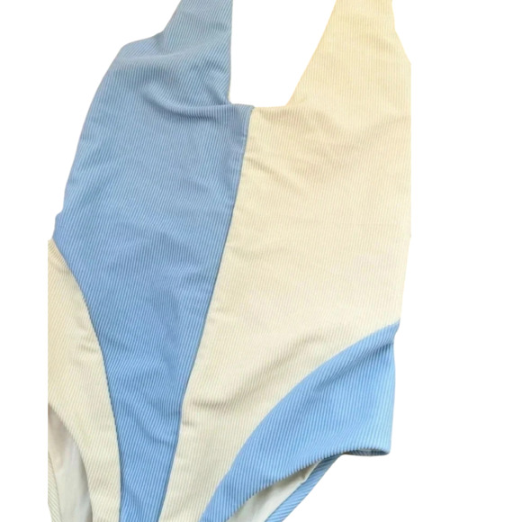 New FREE PEOPLE Beach Riot Bree Ribbed One-Piece $168 X-SMALL Blue/Ivory - Picture 6 of 6